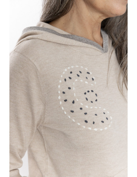 Sudadera Cruda Lana Con Bordados BMB & Co.