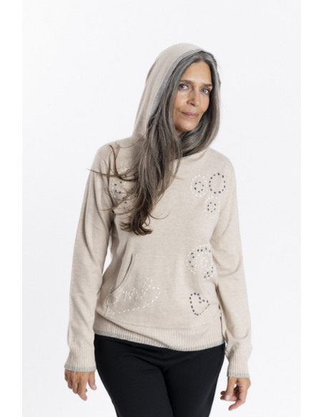 Sudadera Cruda Lana Con Bordados BMB & Co.