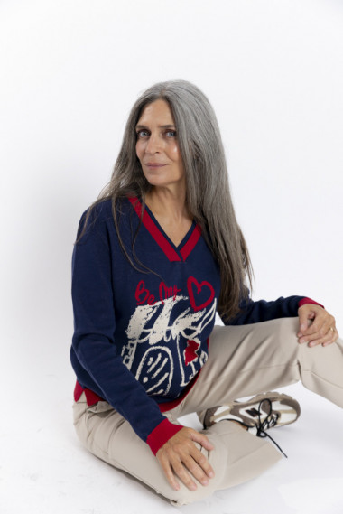 Jersey Navy De Algodón Con Intarsia
