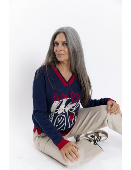 Jersey Navy De Algodón Con Intarsia