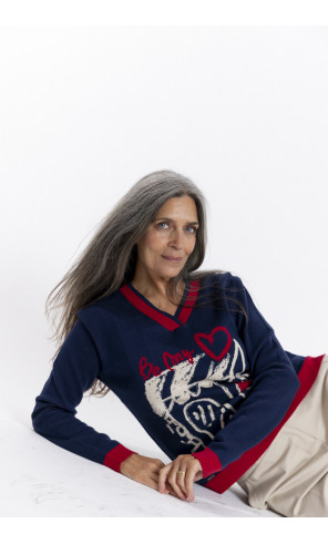 Jersey Navy De Algodón Con Intarsia