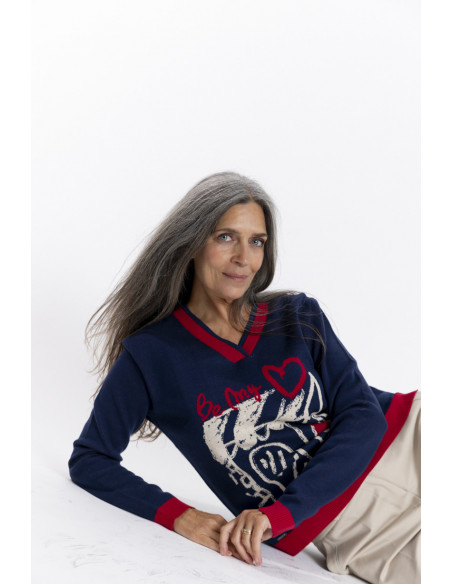 Jersey Navy De Algodón Con Intarsia