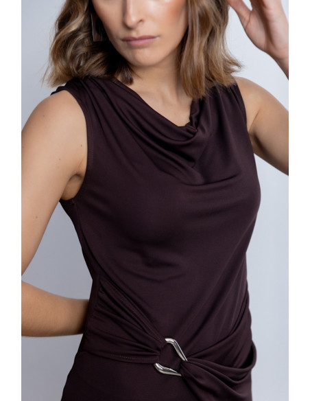 Vestido Midi Con Drapeado Chocolate BMB & Co.