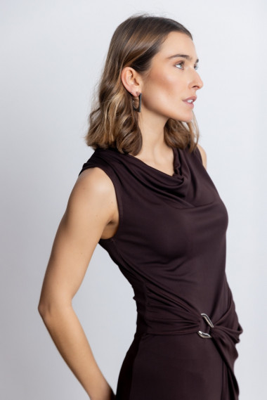 Vestido Midi Con Drapeado Chocolate BMB & Co.