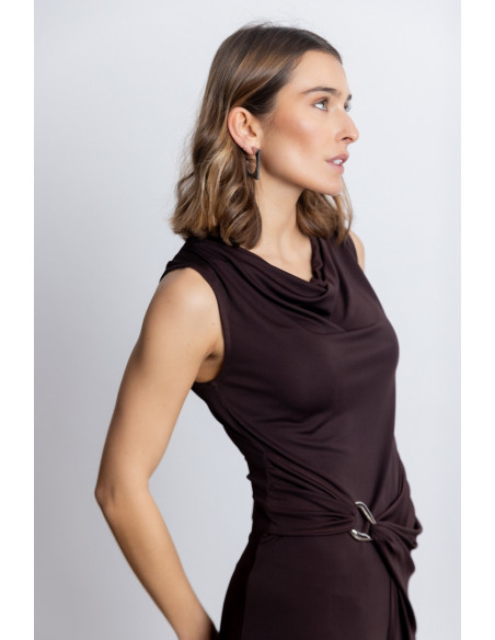 Vestido Midi Con Drapeado Chocolate BMB & Co.