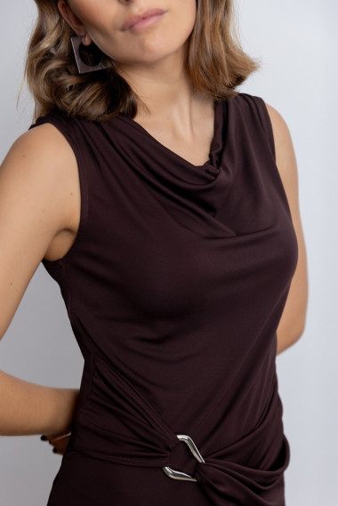 Vestido Midi Con Drapeado Chocolate BMB & Co.