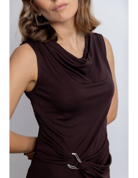 Vestido Midi Con Drapeado Chocolate BMB & Co.