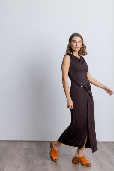 Vestido Midi Con Drapeado Chocolate BMB & Co.