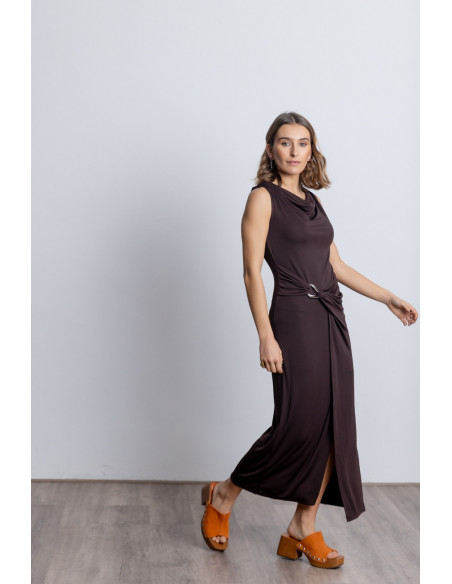 Vestido Midi Con Drapeado Chocolate BMB & Co.