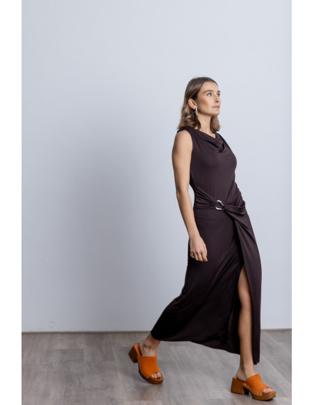 Vestido Midi Con Drapeado Chocolate BMB & Co.