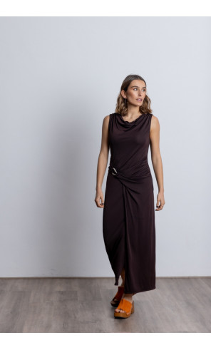 Vestido Midi Con Drapeado Chocolate BMB & Co.