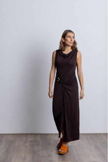 Vestido Midi Con Drapeado Chocolate BMB & Co.