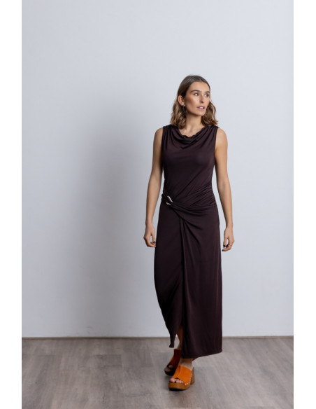 Vestido Midi Con Drapeado Chocolate BMB & Co.