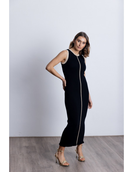 Vestido Negro Algodón Entallado BMB & Co.