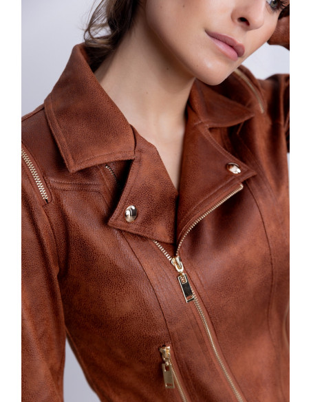 Cazadora Entallada Cognac Con Cremalleras BMB & Co.