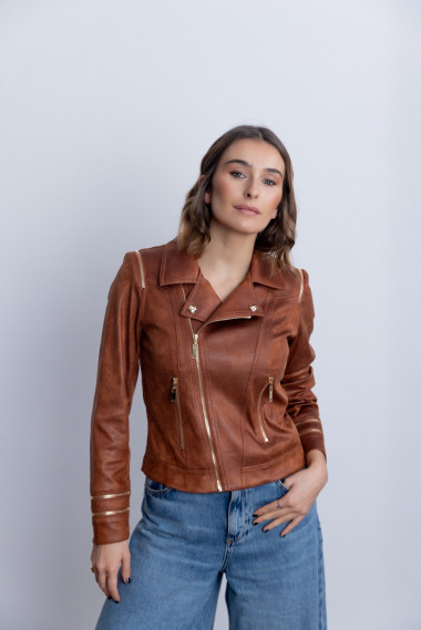 Cazadora Entallada Cognac Con Cremalleras BMB & Co.