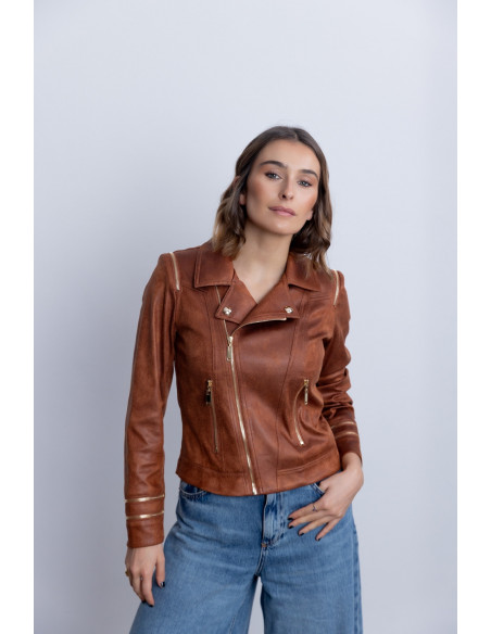 Cazadora Entallada Cognac Con Cremalleras BMB & Co.