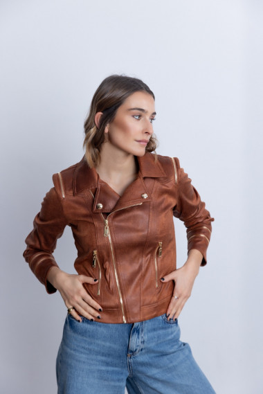 Cazadora Entallada Cognac Con Cremalleras BMB & Co.