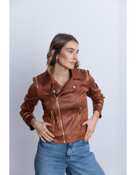 Cazadora Entallada Cognac Con Cremalleras BMB & Co.
