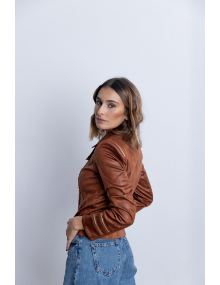 Cazadora Entallada Cognac Con Cremalleras BMB & Co.