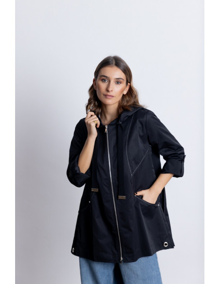 Trench Negra Con Tablas y Capucha BMB & Co.