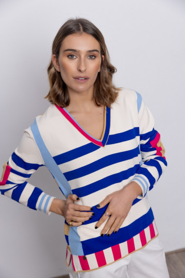 Jersey Escote en Pico Multi Rayas BMB & Co.