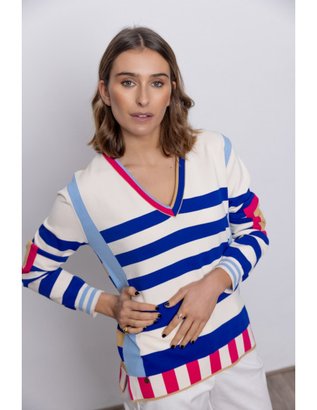 Jersey Escote en Pico Multi Rayas BMB & Co.