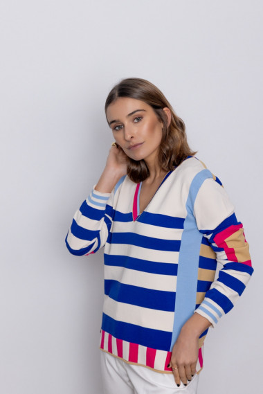 Jersey Escote en Pico Multi Rayas BMB & Co.