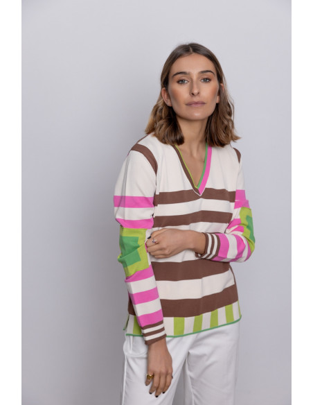 Jersey Escote en Pico Multi Rayas BMB & Co.