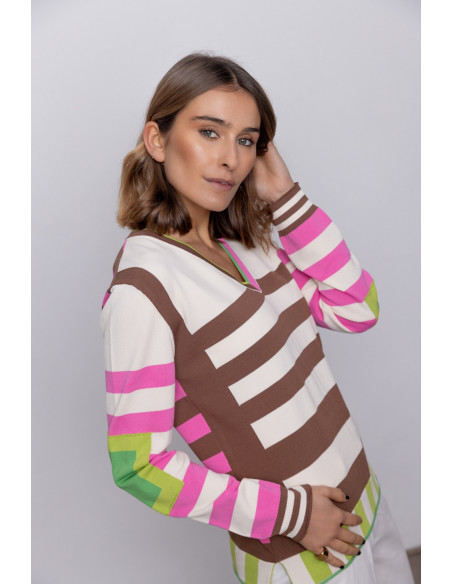 Jersey Escote en Pico Multi Rayas BMB & Co.