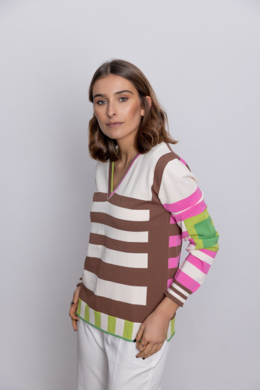 Jersey Escote en Pico Multi Rayas BMB & Co.