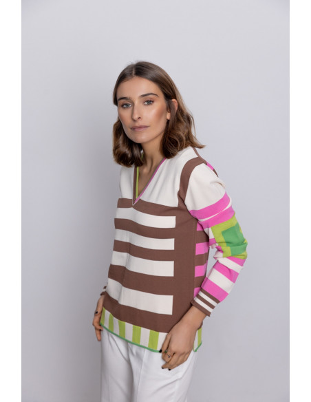 Jersey Escote en Pico Multi Rayas BMB & Co.