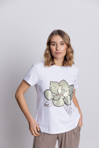 Camiseta Algodón Con Flor Lentejuelas BMB & Co.