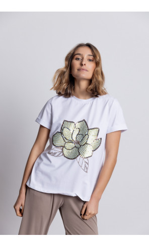 Camiseta Algodón Con Flor Lentejuelas BMB & Co.