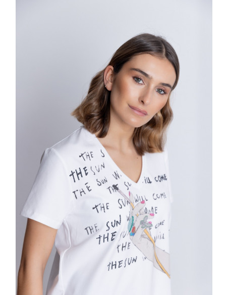 Camiseta Algodón Blanca Con Aplicaciones BMB & Co.