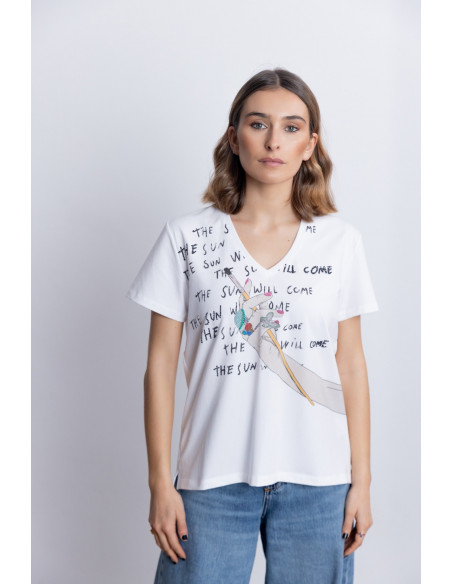 Camiseta Algodón Blanca Con Aplicaciones BMB & Co.