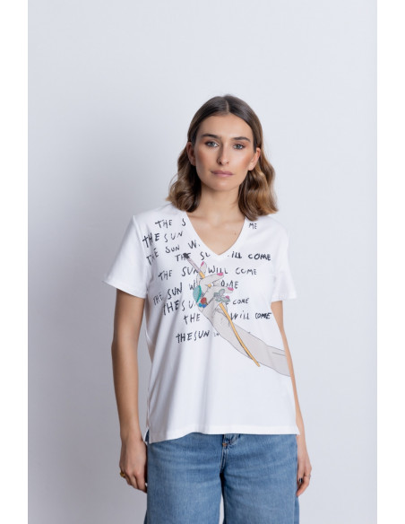 Camiseta Algodón Blanca Con Aplicaciones BMB & Co.