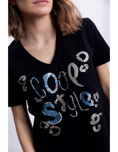 Camiseta Negra Algodón Con Lentejuelas BMB & Co.