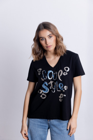 Camiseta Negra Algodón Con Lentejuelas BMB & Co.