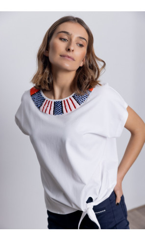 Camiseta Algodón Con Escote Pedrería BMB & Co.