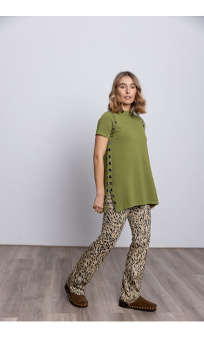 Pantalón Acampanado Animal Print Algodon BMB & Co.