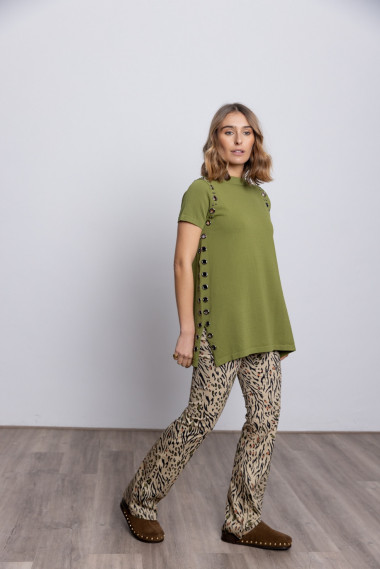 Pantalón Acampanado Animal Print Algodon BMB & Co.