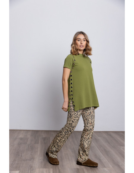 Pantalón Acampanado Animal Print Algodon BMB & Co.