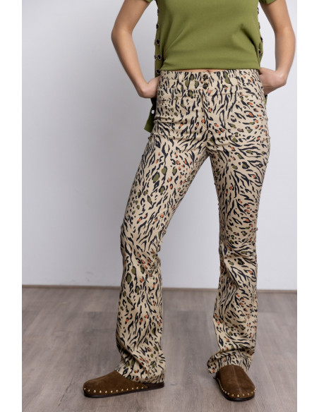 Pantalón Acampanado Animal Print Algodon BMB & Co.