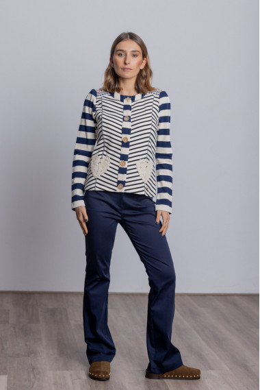 Pantalón Recto Algodón Marino Con Bolsillos BMB & Co.