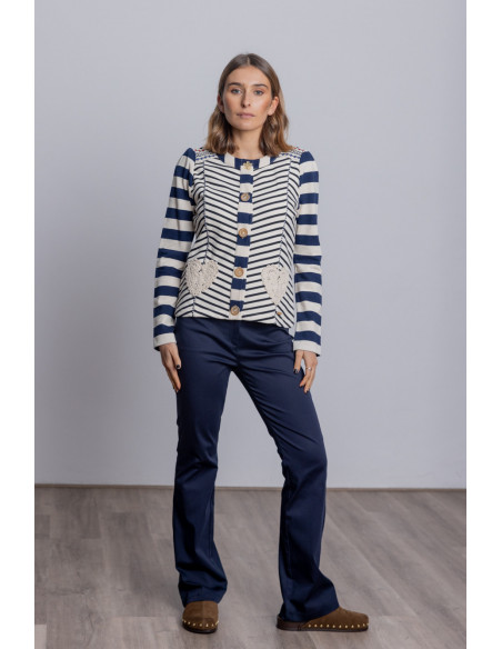 Pantalón Recto Algodón Marino Con Bolsillos BMB & Co.