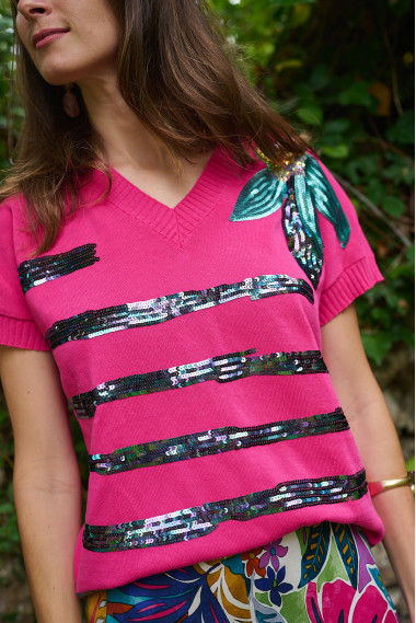 Jersey Rosa Algodon Con Lentejuelas BMB & Co.