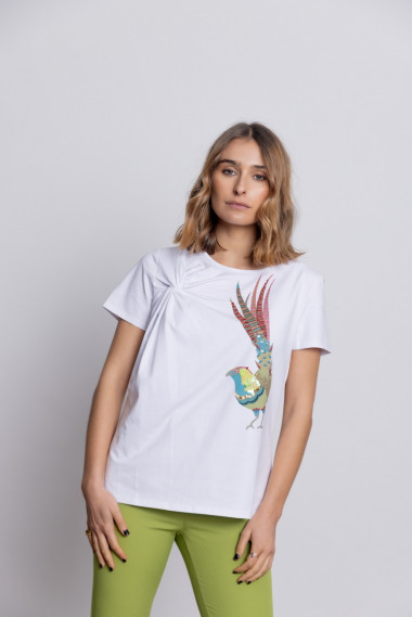 Camiseta Algodón con Nudo Y Adornos BMB &Co.