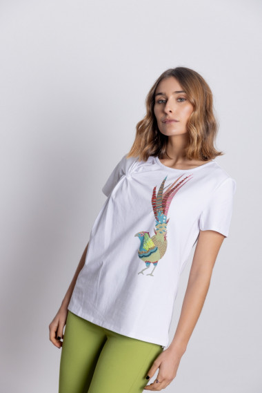 Camiseta Algodón con Nudo Y Adornos BMB &Co.