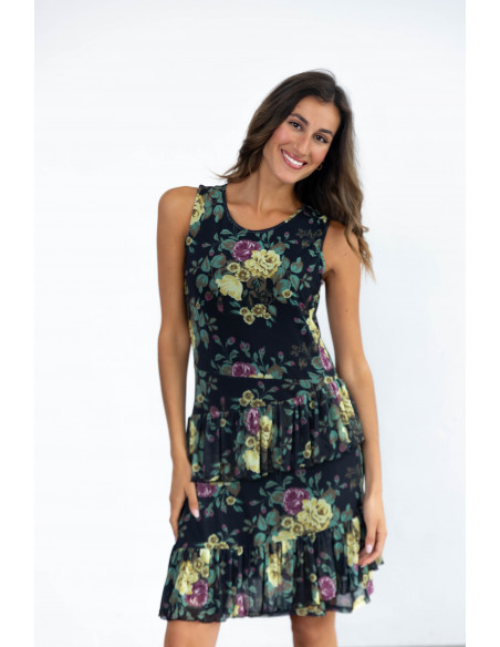 Vestido Corto Volantes De Tul Flores BMB & Co.